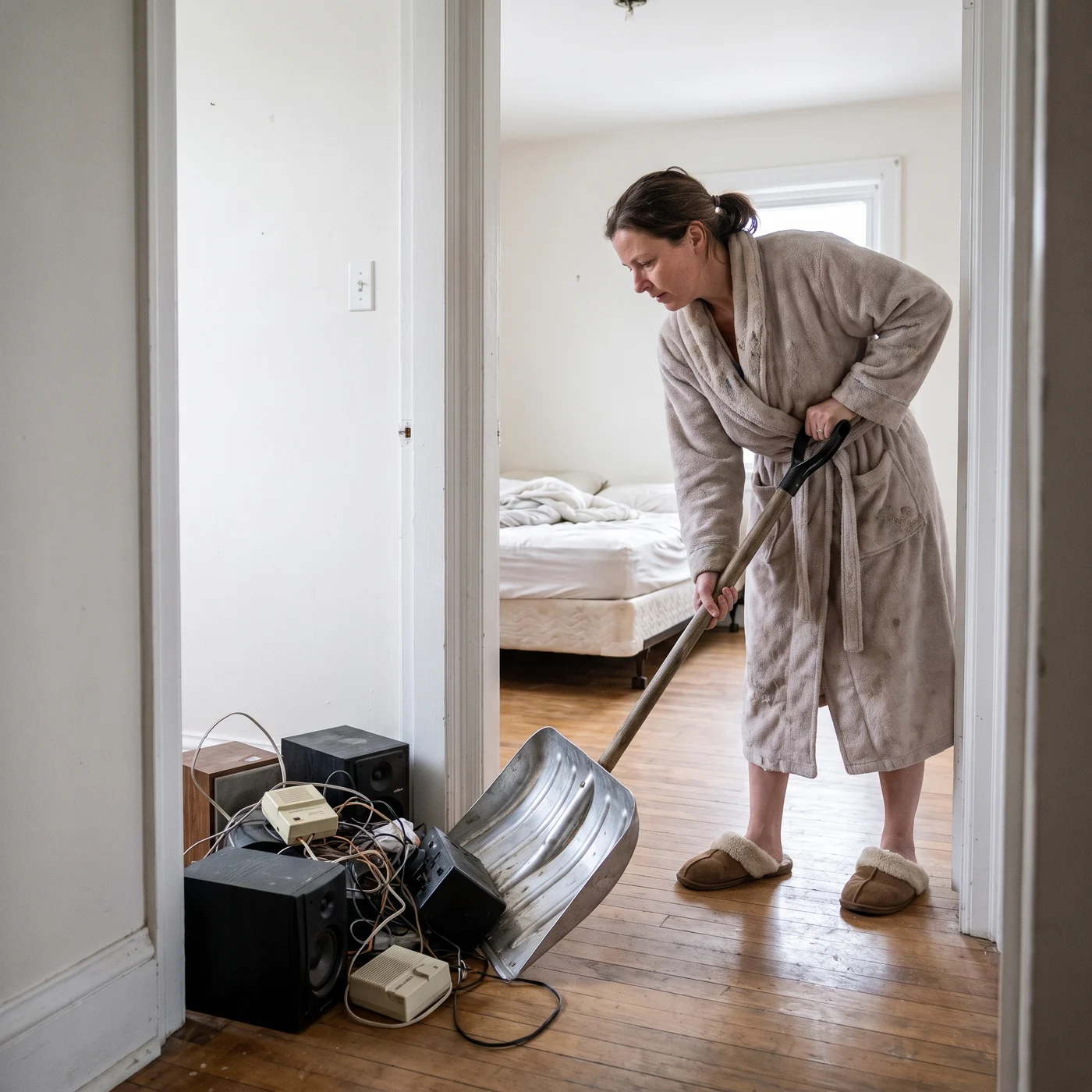 Mom shovels dead gadgets out of the bedroom, candidate B for ad-17